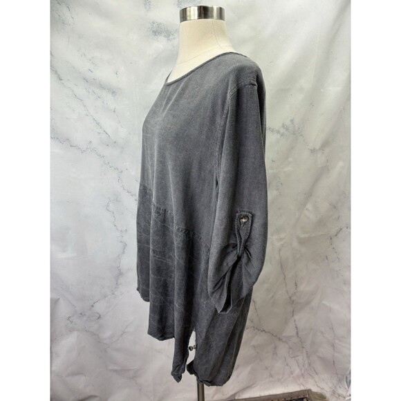 Caroline Rose Tunic Blouse Women 1X Gray Linen Relaxed Lagenlook Hi Low Boho - Picture 12 of 16